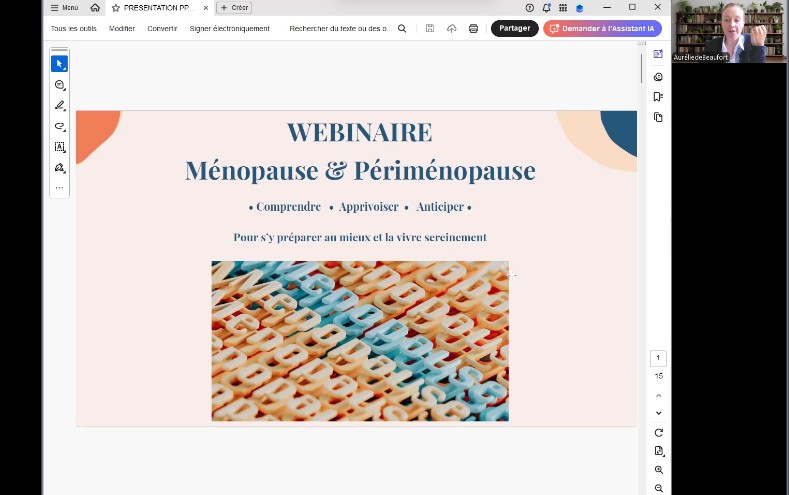 Capture d'écran webinaire sur le thème de la ménopause